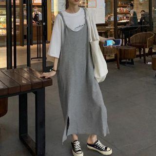 Lettering Short-sleeve T-shirt / Strappy Midi Dress