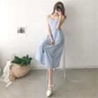 Spaghetti-strap Button-front Midi Gingham Dress