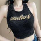 Lettering Halter Cropped Knit Top Black - One Size