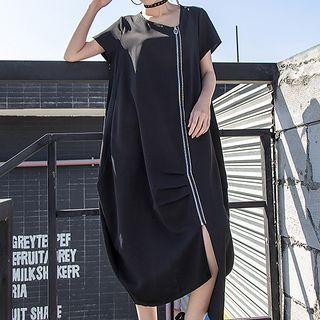 Short Sleeve Zip Asymmetrical Dress
