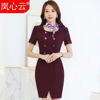 Double-breasted Short-sleeve Sheath Dress