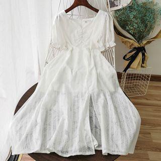 Plain V-neck Split Dress