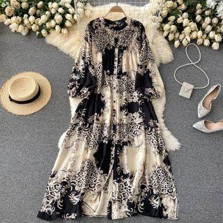 Round-neck Print Long-sleeve Dress