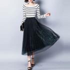 Midi Mesh A-line Skirt Dark Green - One Size