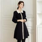 Faux-pearl A-line Knit Dress Black - One Size