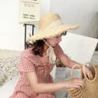 Fringed Wide Brim Straw Hat Khaki - One Size