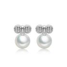 Simple And Lovely Ribbon Imitation Pearl Earrings With Cubic Zirconia Silver - One Size