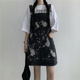 Front Pocket Print Denim Overall Dress
