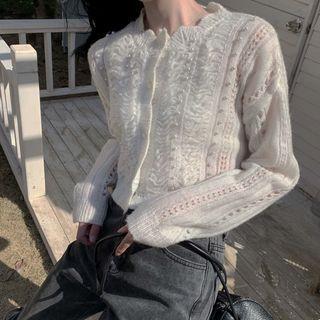 Long-sleeve Open Knit Plain Cardigan
