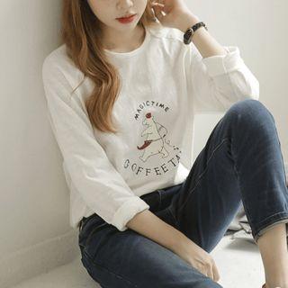Raglan-sleeve Bear Print T-shirt