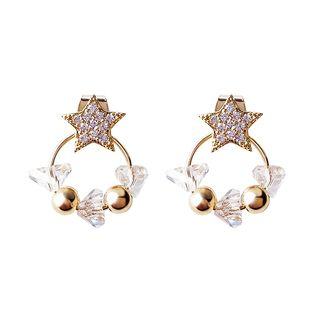 925 Sterling Silver Rhinestone Star Mini Hoop Earring Star - Gold - One Size
