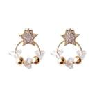 925 Sterling Silver Rhinestone Star Mini Hoop Earring Star - Gold - One Size