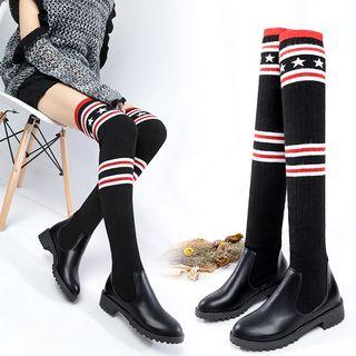 Print Knit Panel Long Boots