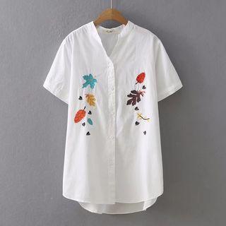 Leaf Embroidered Short-sleeve Blouse