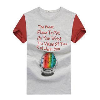 Short-sleeve Panel Printed T-shirt