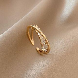 Rhinestone Layered Alloy Open Ring J444 - Gold - One Size