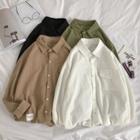 Pocket-front Plain Long-sleeve Shirt