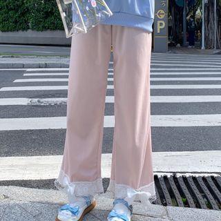 Lace Trim Ribbon Wide-leg Pants