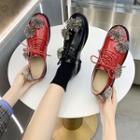 Safety Pin Flower Accent Faux Leather Lace-up Shoes