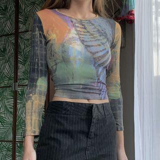 Long-sleeve Crop Moody Print T-shirt