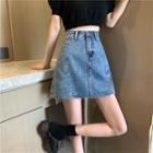 High-waist Split Mini Denim Skirt