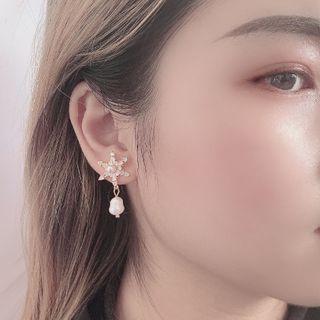 Freshwater Pearl Rhinestone Snowflake Dangle Earring