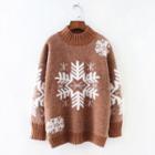 Mock-neck Snowflake Pattern Sweater