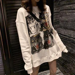 Printed Long-sleeve Pullover As Shown In Figure - One Size