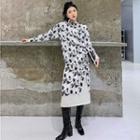 Stand Collar Ink Print Midi Sheath Shirtdress