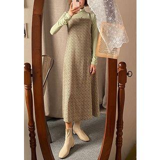 Spaghetti-strap Pattern Crepe Long Dress