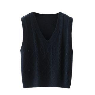 Plain Sweater Vest Black - One Size