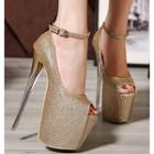 Glitter Peep Toe Ankle Strap Platforms