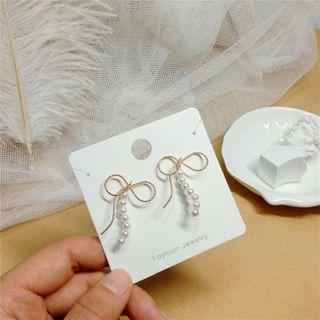 Bow Faux Pearl Earring 1 Pair - 343 - Gold - One Size