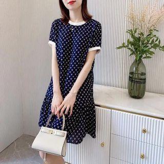 Short-sleeve Lettering Print Mini A-line Dress