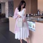 3/4-sleeve Long Chiffon Jacket / Spaghetti Strap Midi Dress