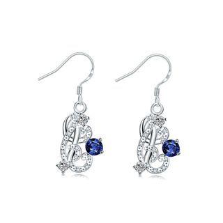 Fashion Pop Geometric Earrings With Blue Austrian Element Crystal Silver - One Size