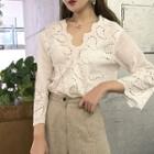 Long-sleeve Embroidered V-neck Blouse