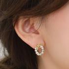 Bow Faux Pearl Rhinestone Sterling Silver Earring Eh0983 - 1 Pair - Gold - One Size