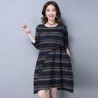 Long-sleeve Striped Buttoned Dress