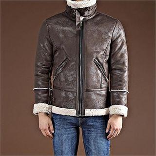 Funnel-neck Faux-shearling Zip Jacket
