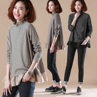 Frill Trim Stripe Long-sleeve T-shirt