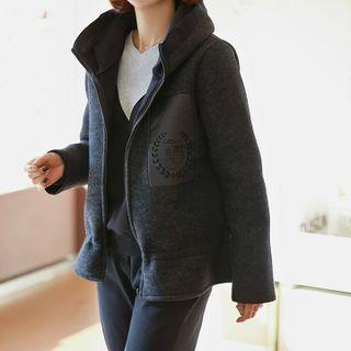 Hooded Zipped Peplum Jacket Charcoal Gray - One Size