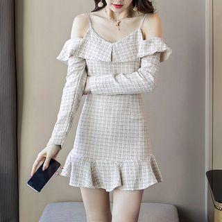 Cold-shoulder Tweed Mini Mermaid Sheath Dress