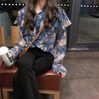 Floral Print Blouse Pink Flowers - Blue - One Size