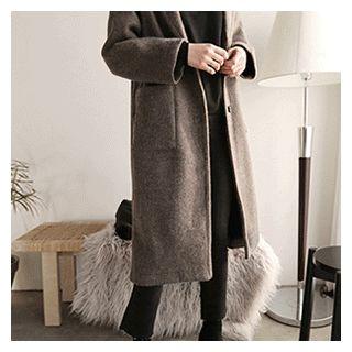 Single-breasted Long Coat Khaki - One Size