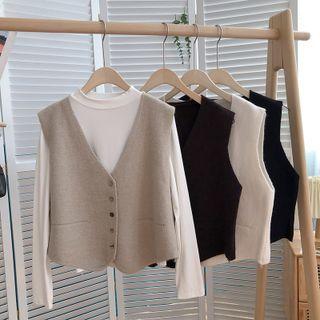 V-neck Sleeveless Plain Knit Vest
