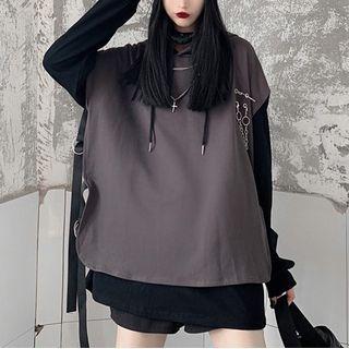 Plain Sweatshirt / Sleeveless Hoodie / Chain / Set
