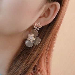 Flower Dangle Earring Set Of 2 - Flower - Transparent - One Size
