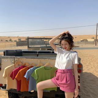 Round-neck Plain Cropped T-shirt