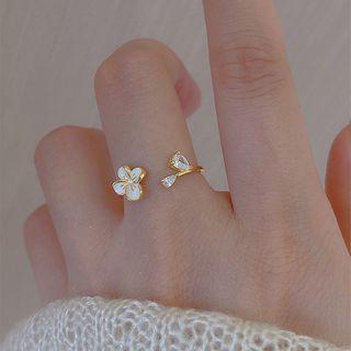 Flower Sterling Silver Open Ring J3072 - White & Gold - One Size